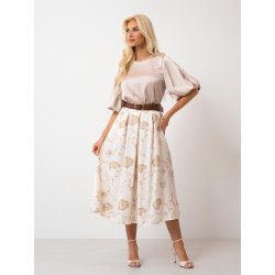 Spódnica midi z haftem kwiatowym i paskiem