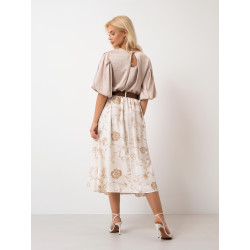 Spódnica midi z haftem kwiatowym i paskiem