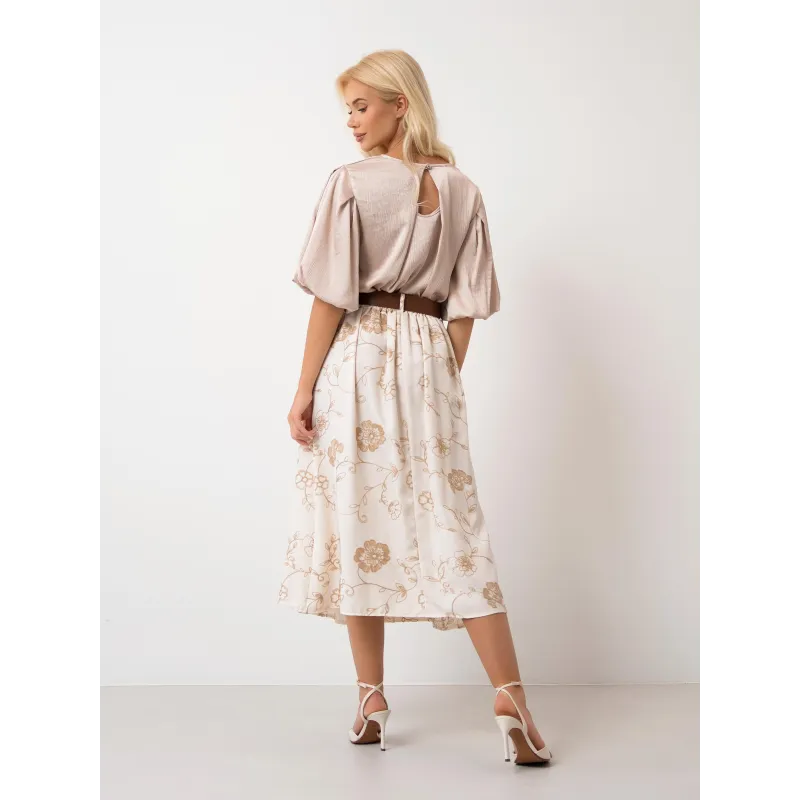Spódnica midi z haftem kwiatowym i paskiem