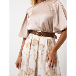 Spódnica midi z haftem kwiatowym i paskiem