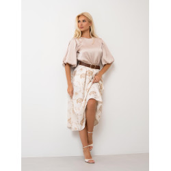 Spódnica midi z haftem kwiatowym i paskiem