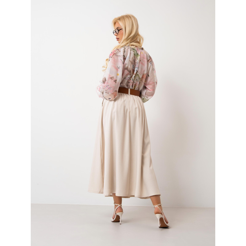 ROZKLOSZOWANA SPÓDNICA Z ZASZEWKAMI I PASKIEM