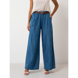 Jeansowe spodnie o prostym kroju z paskiem