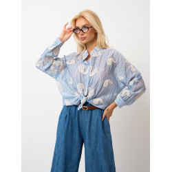 Oversize’owa koszula w paski z haftem paisley