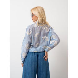 Oversize’owa koszula w paski z haftem paisley