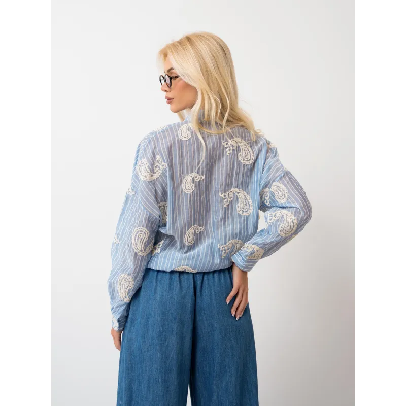 Oversize’owa koszula w paski z haftem paisley