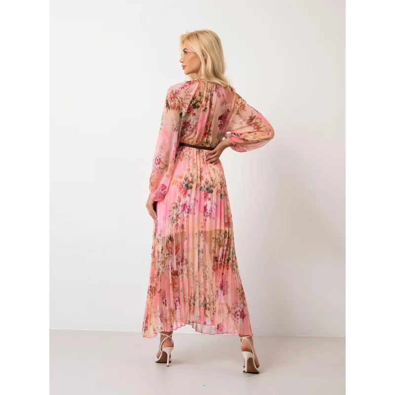 Zwiewna sukienka maxi w kwiaty z plisowanym dołem