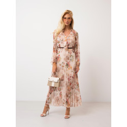 Zwiewna sukienka maxi w kwiaty z plisowanym dołem