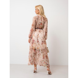 Zwiewna sukienka maxi w kwiaty z plisowanym dołem