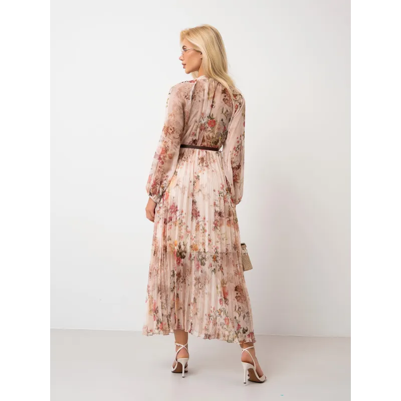 Zwiewna sukienka maxi w kwiaty z plisowanym dołem
