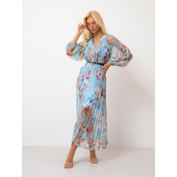 Zwiewna sukienka maxi w kwiaty z plisowanym dołem