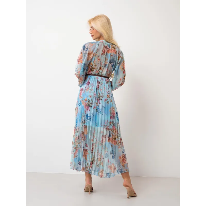 Zwiewna sukienka maxi w kwiaty z plisowanym dołem