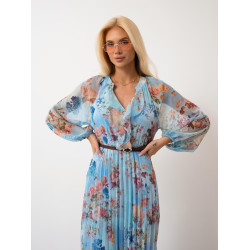 Zwiewna sukienka maxi w kwiaty z plisowanym dołem