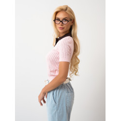 Ażurowa bluzka polo z krótkim rękawem