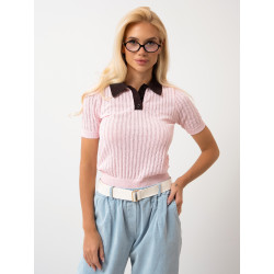 Ażurowa bluzka polo z krótkim rękawem