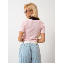 Ażurowa bluzka polo z krótkim rękawem