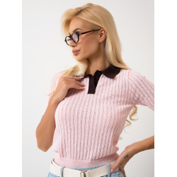 Ażurowa bluzka polo z krótkim rękawem