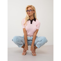 Ażurowa bluzka polo z krótkim rękawem