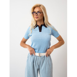 Ażurowa bluzka polo z krótkim rękawem