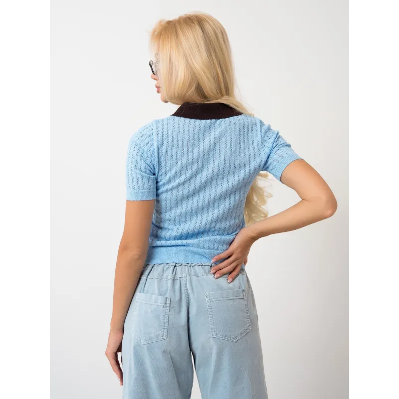 Ażurowa bluzka polo z krótkim rękawem