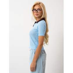 Ażurowa bluzka polo z krótkim rękawem