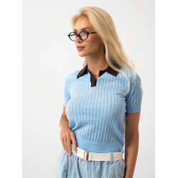 Ażurowa bluzka polo z krótkim rękawem