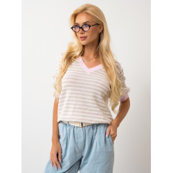 Ażurowy sweter w paski z krótkim rękawem