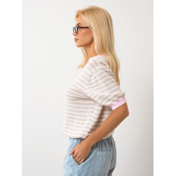 Ażurowy sweter w paski z krótkim rękawem