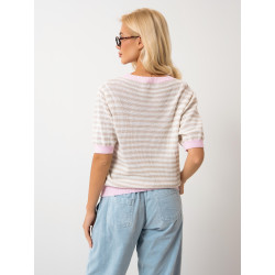Ażurowy sweter w paski z krótkim rękawem
