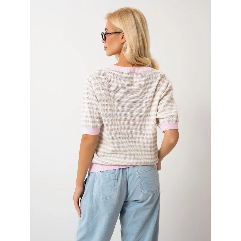 Ażurowy sweter w paski z krótkim rękawem