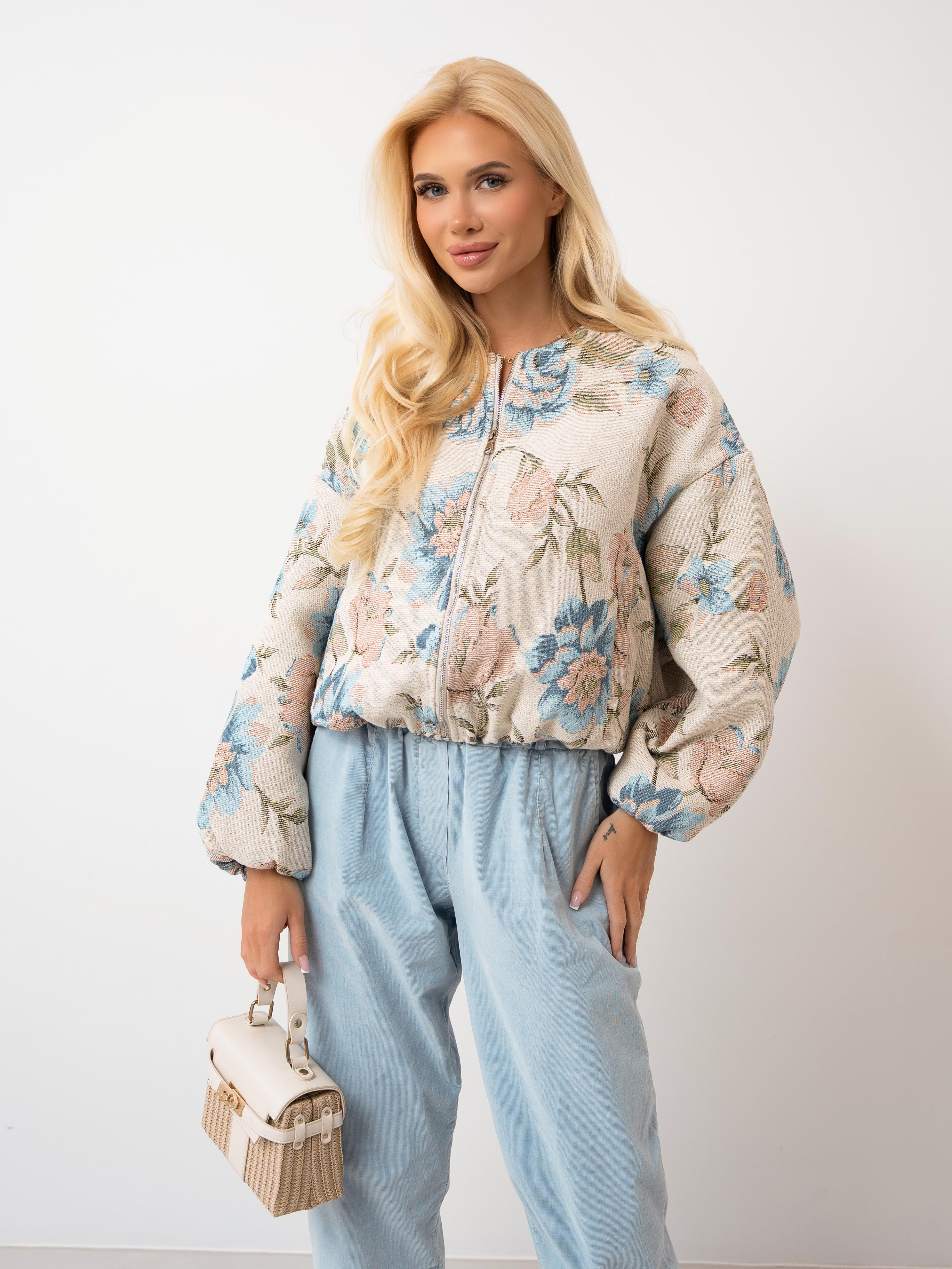 Kurtka bomberka w kwiatowy wzór z zamkiem