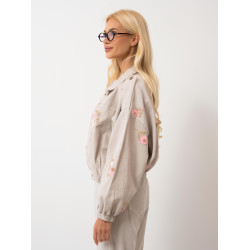 Luźna kurtka bomberka z haftem kwiatowym