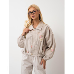 Luźna kurtka bomberka z haftem kwiatowym