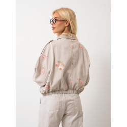 Luźna kurtka bomberka z haftem kwiatowym