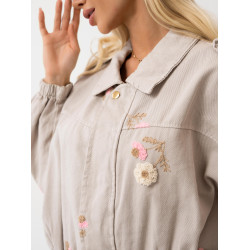 Luźna kurtka bomberka z haftem kwiatowym
