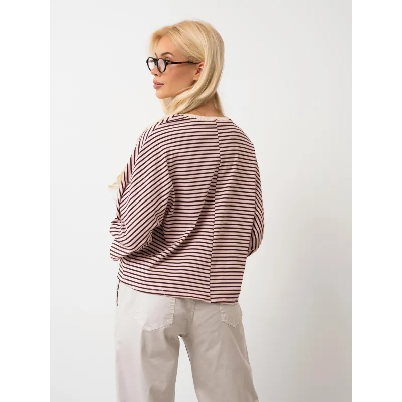 Oversize’owa bluzka w paski z szerokimi rękawami | Hurt odzieży włoskiej