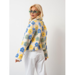 Stylowa kurtka teddy w kwiaty