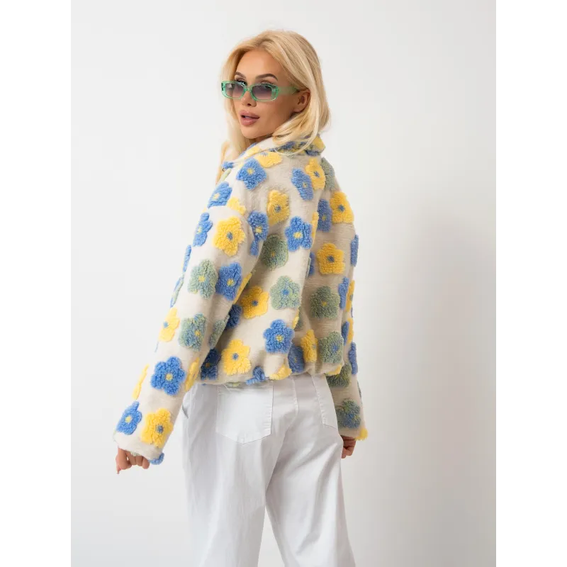 Stylowa kurtka teddy w kwiaty