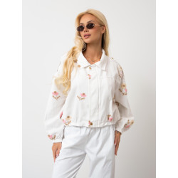 Luźna kurtka bomberka z haftem kwiatowym