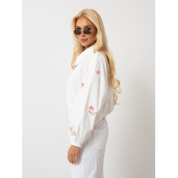 Luźna kurtka bomberka z haftem kwiatowym