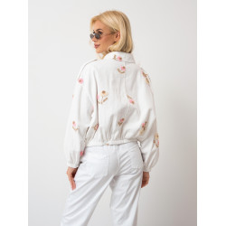 Luźna kurtka bomberka z haftem kwiatowym