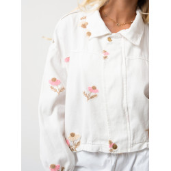 Luźna kurtka bomberka z haftem kwiatowym