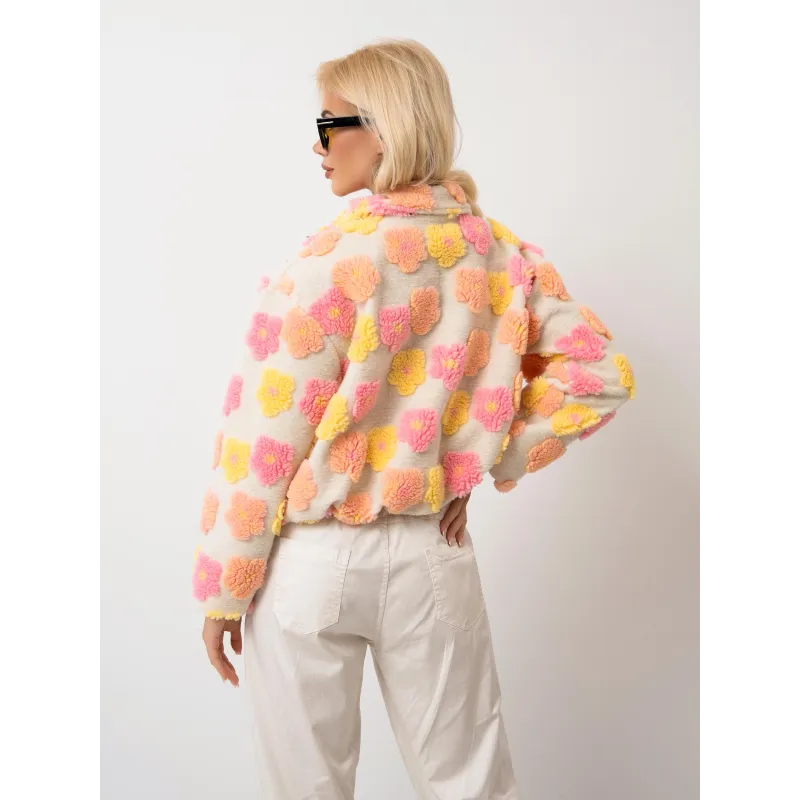 Stylowa kurtka teddy w kwiaty