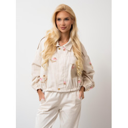 Luźna kurtka bomberka z haftem kwiatowym