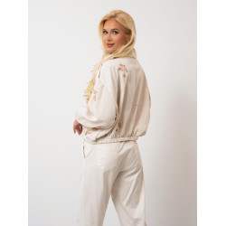 Luźna kurtka bomberka z haftem kwiatowym