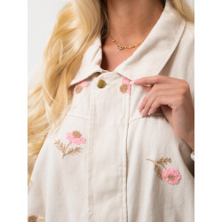 Luźna kurtka bomberka z haftem kwiatowym