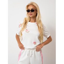 Bluzka z krótkim rękawem i haftowanymi kwiatami