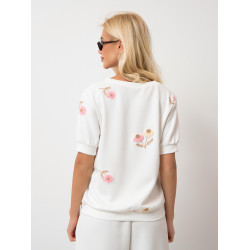 Bluzka z krótkim rękawem i haftowanymi kwiatami