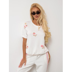 Bluzka z krótkim rękawem i haftowanymi kwiatami