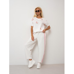Bluzka z krótkim rękawem i haftowanymi kwiatami